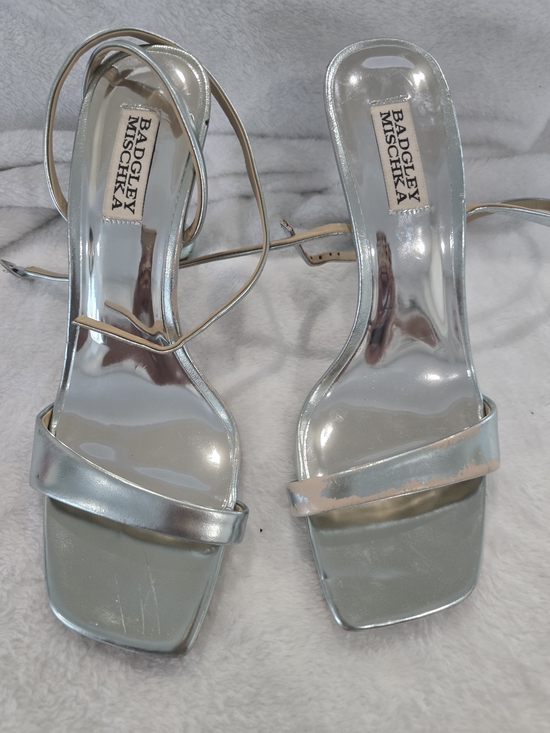 Badgley Mischka Shoes - Badgley Mischka Silver Strappy Square-Toe Sandals Size 8